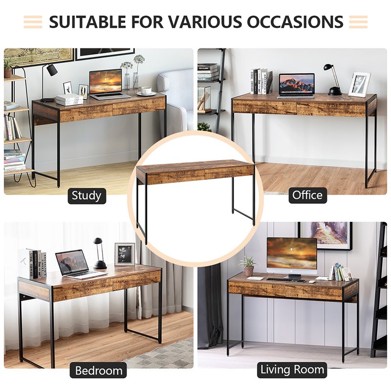 Pemberly Row 2-drawer Engineered Wood Computer Desk in Antique Brown