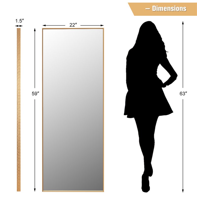 Pemberly Row Full Body Aluminum Frame Leaning Hanging Dressing Mirror - Gold