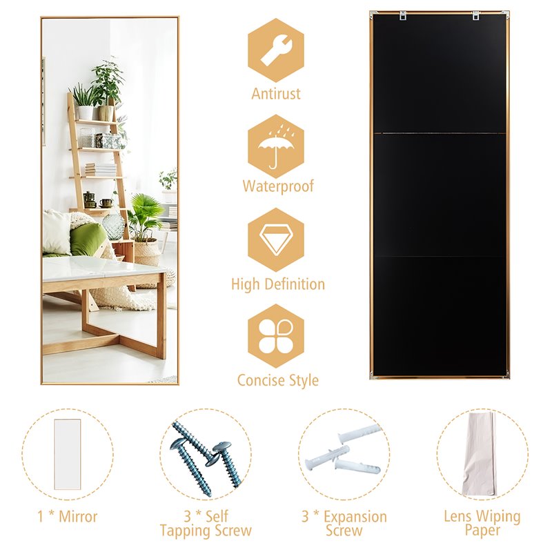 Pemberly Row Full Body Aluminum Frame Leaning Hanging Dressing Mirror - Gold
