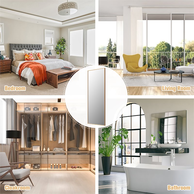 Pemberly Row Full Body Aluminum Frame Leaning Hanging Dressing Mirror - Gold