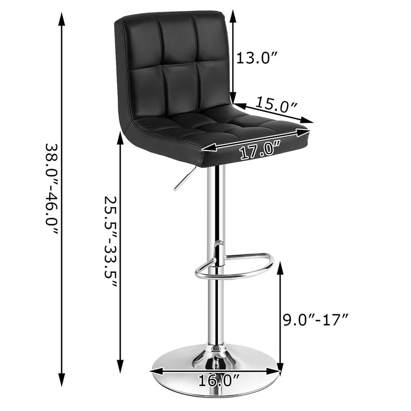 Pemberly Row PU Leather & Metal Adjustable Swivel Bar Stools - Black (Set of 2)