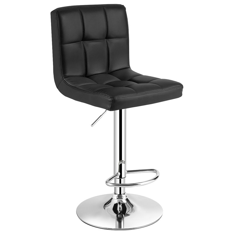 Pemberly Row PU Leather & Metal Adjustable Swivel Bar Stools - Black (Set of 2)