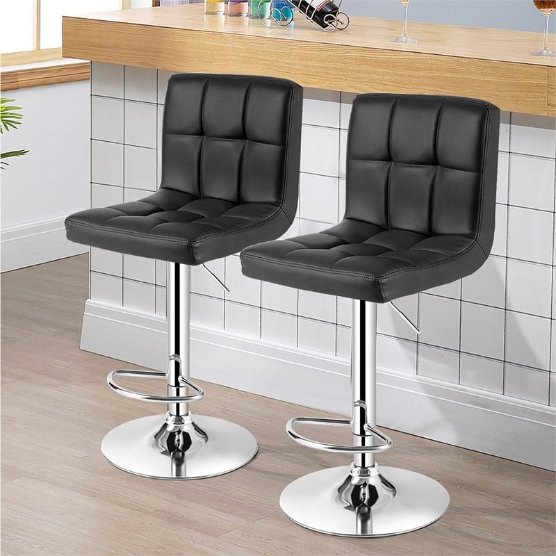Pemberly Row PU Leather & Metal Adjustable Swivel Bar Stools - Black (Set of 2)