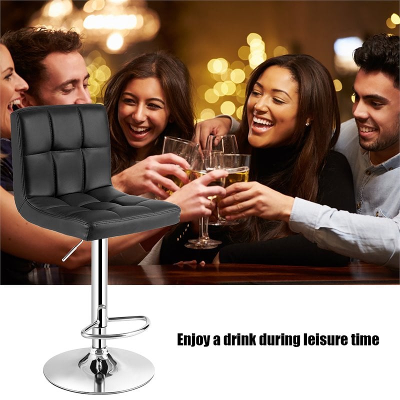 Pemberly Row PU Leather & Metal Adjustable Swivel Bar Stools - Black (Set of 2)
