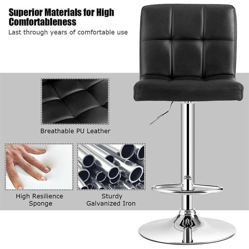 Pemberly Row PU Leather & Metal Adjustable Swivel Bar Stools - Black (Set of 2)