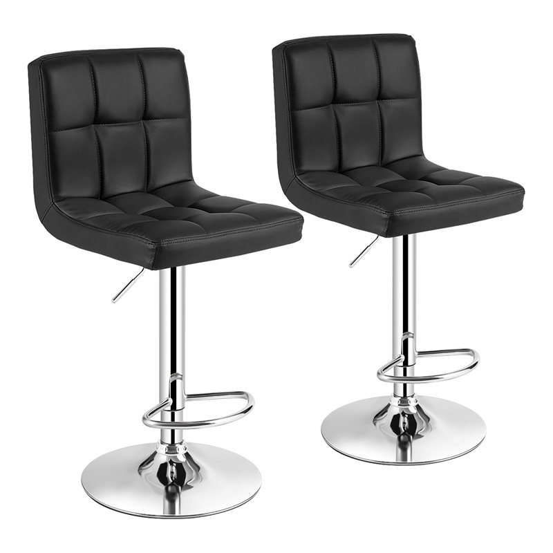 Pemberly Row PU Leather & Metal Adjustable Swivel Bar Stools - Black (Set of 2)