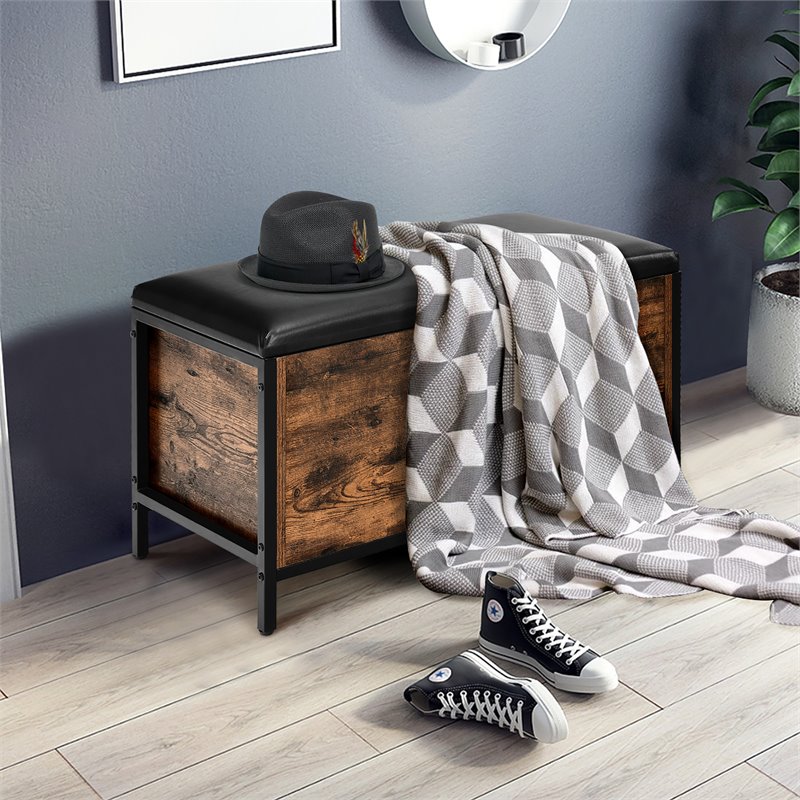 Pemberly Row Entryway Storage Bench/Padded Seat Flip Top Ottoman - Brown/Black