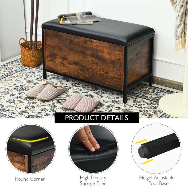 Pemberly Row Entryway Storage Bench/Padded Seat Flip Top Ottoman - Brown/Black