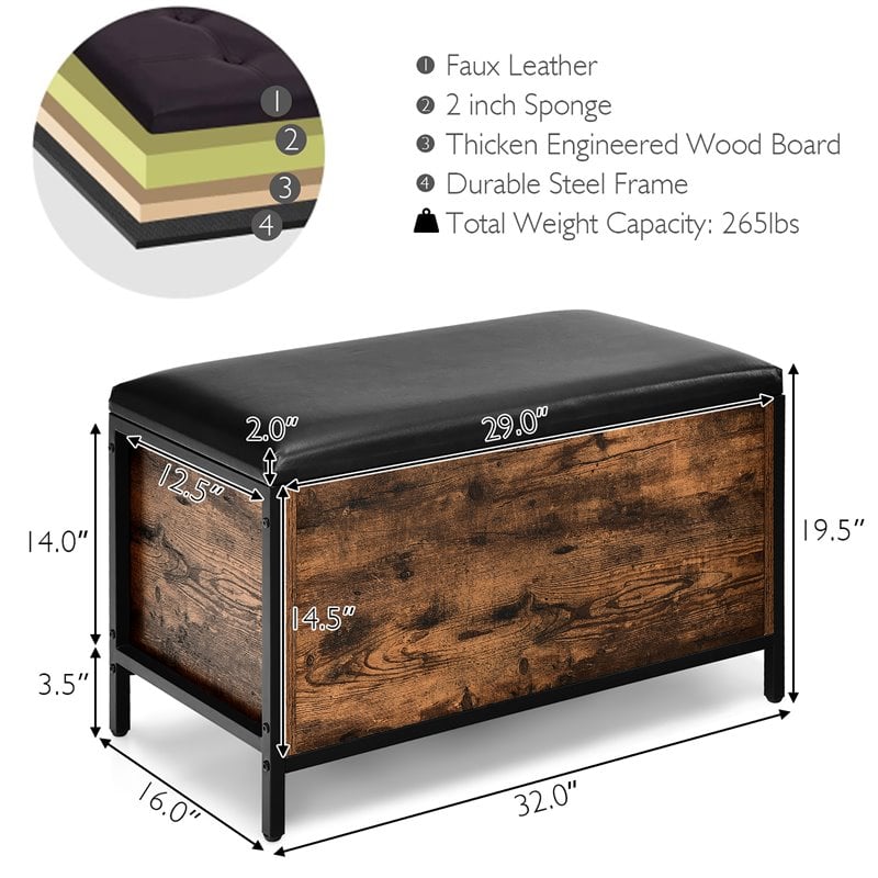 Pemberly Row Entryway Storage Bench/Padded Seat Flip Top Ottoman - Brown/Black