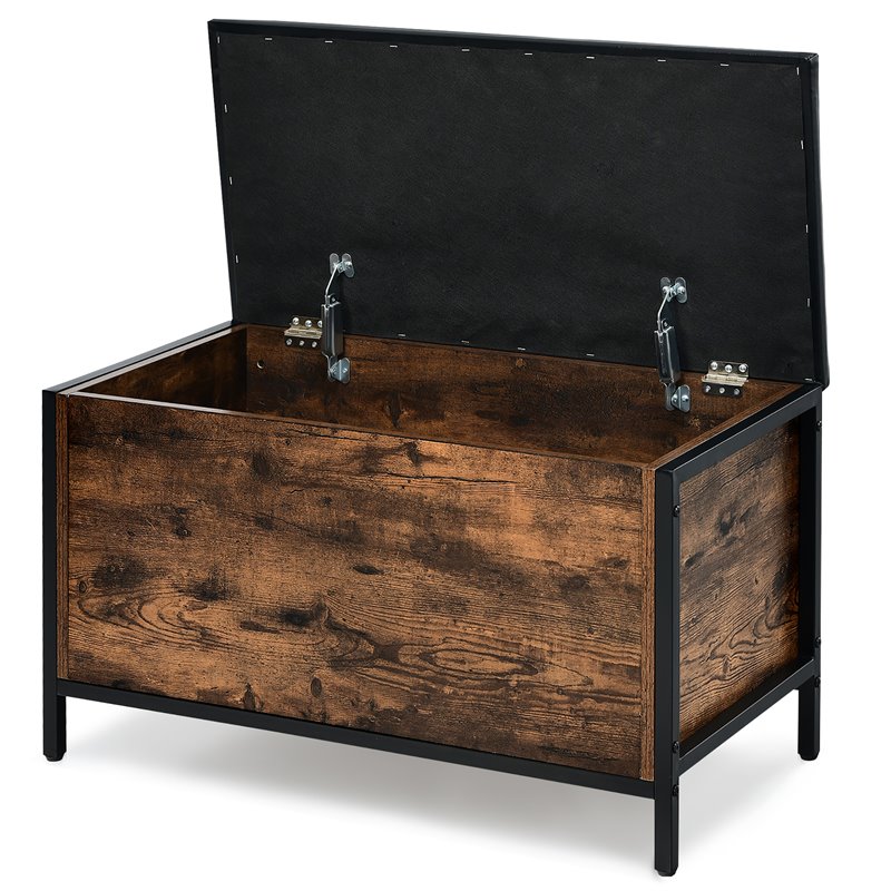 Pemberly Row Entryway Storage Bench/Padded Seat Flip Top Ottoman - Brown/Black