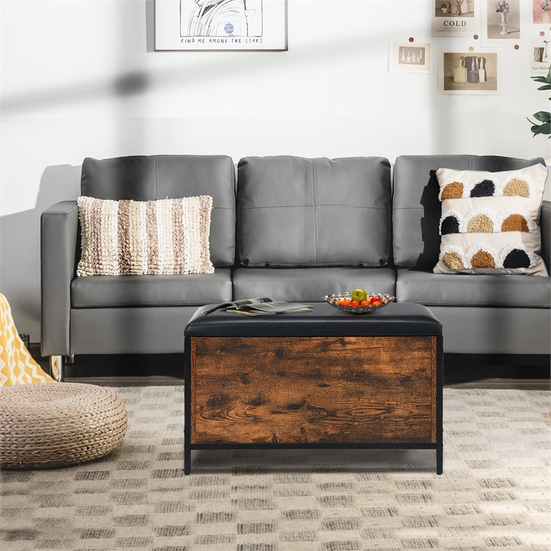 Pemberly Row Entryway Storage Bench/Padded Seat Flip Top Ottoman - Brown/Black