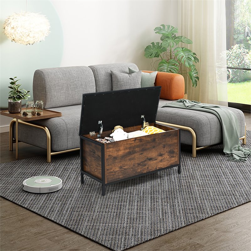Pemberly Row Entryway Storage Bench/Padded Seat Flip Top Ottoman - Brown/Black