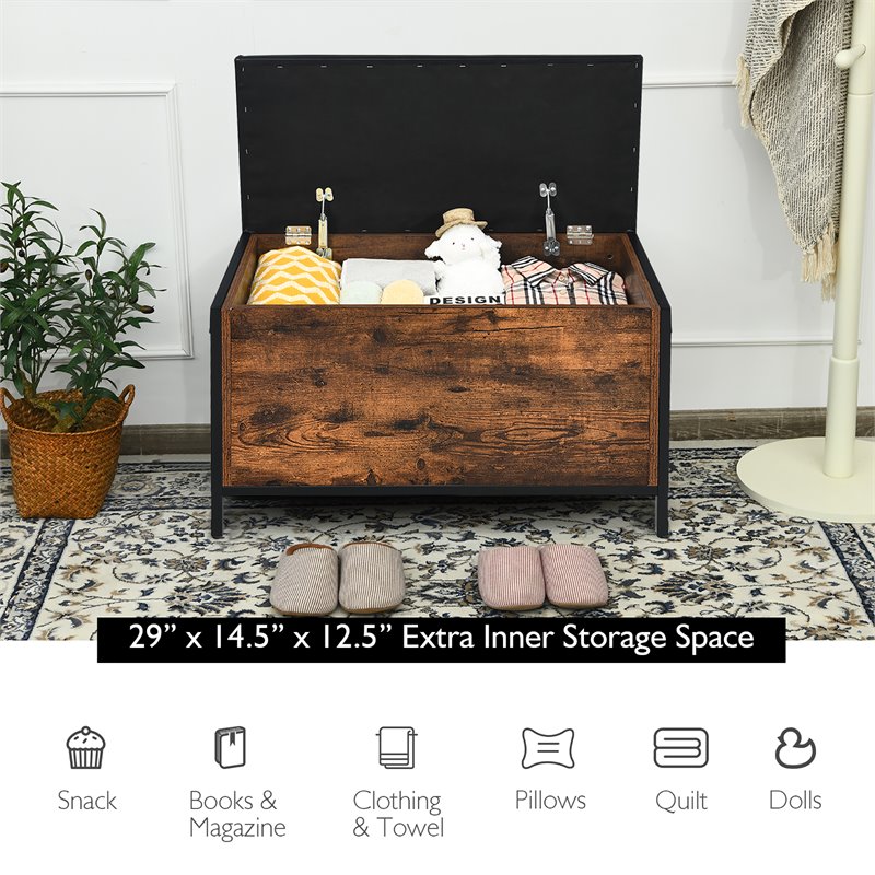 Pemberly Row Entryway Storage Bench/Padded Seat Flip Top Ottoman - Brown/Black