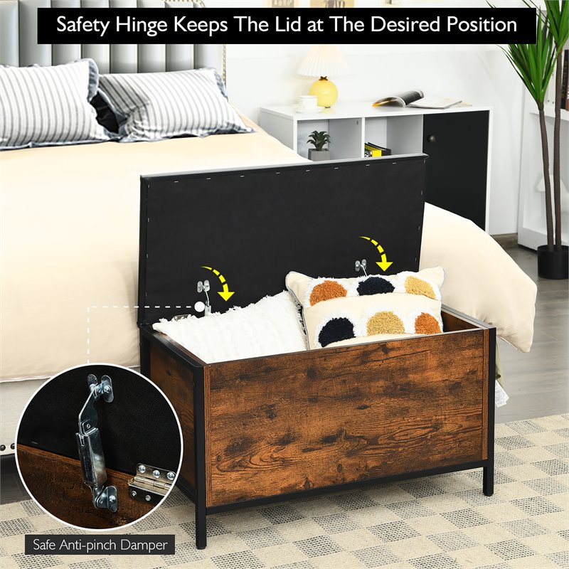 Pemberly Row Entryway Storage Bench/Padded Seat Flip Top Ottoman - Brown/Black