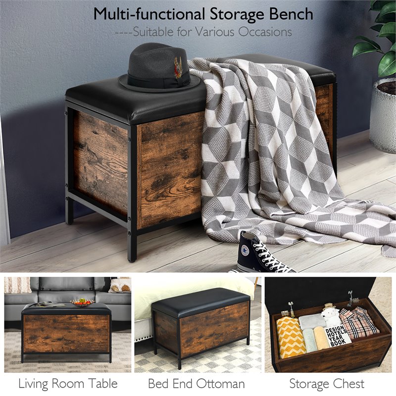 Pemberly Row Entryway Storage Bench/Padded Seat Flip Top Ottoman - Brown/Black
