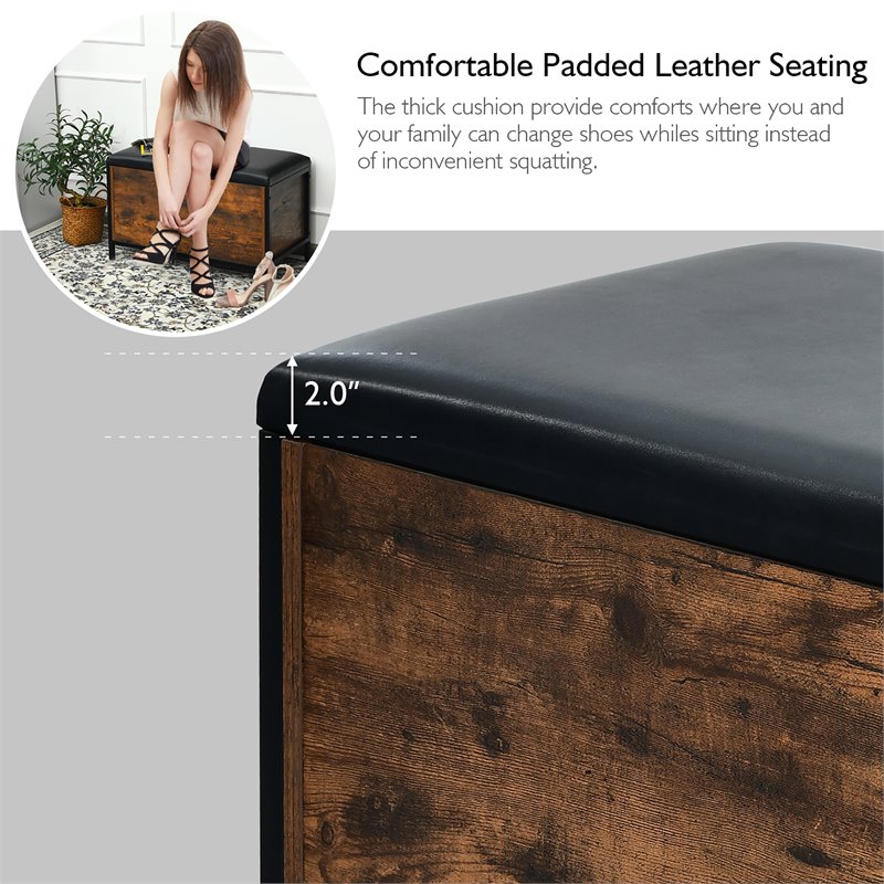 Pemberly Row Entryway Storage Bench/Padded Seat Flip Top Ottoman - Brown/Black