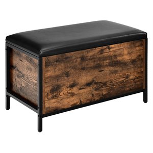 pemberly row entryway storage bench/padded seat flip top ottoman - brown/black