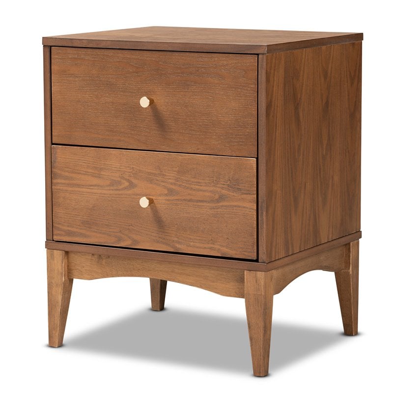 Pemberly Row Modern Ash Walnut Finished Wood 2-Drawer Nightstand