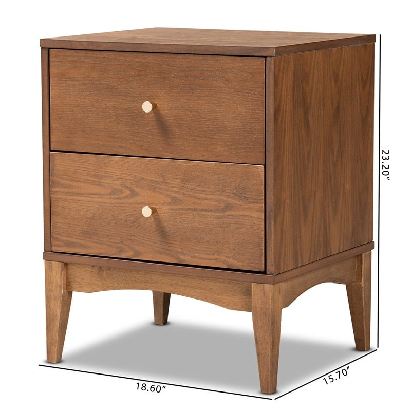 Pemberly Row Modern Ash Walnut Finished Wood 2-Drawer Nightstand