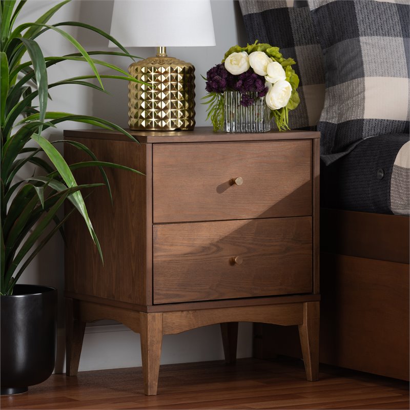 Pemberly Row Modern Ash Walnut Finished Wood 2-Drawer Nightstand