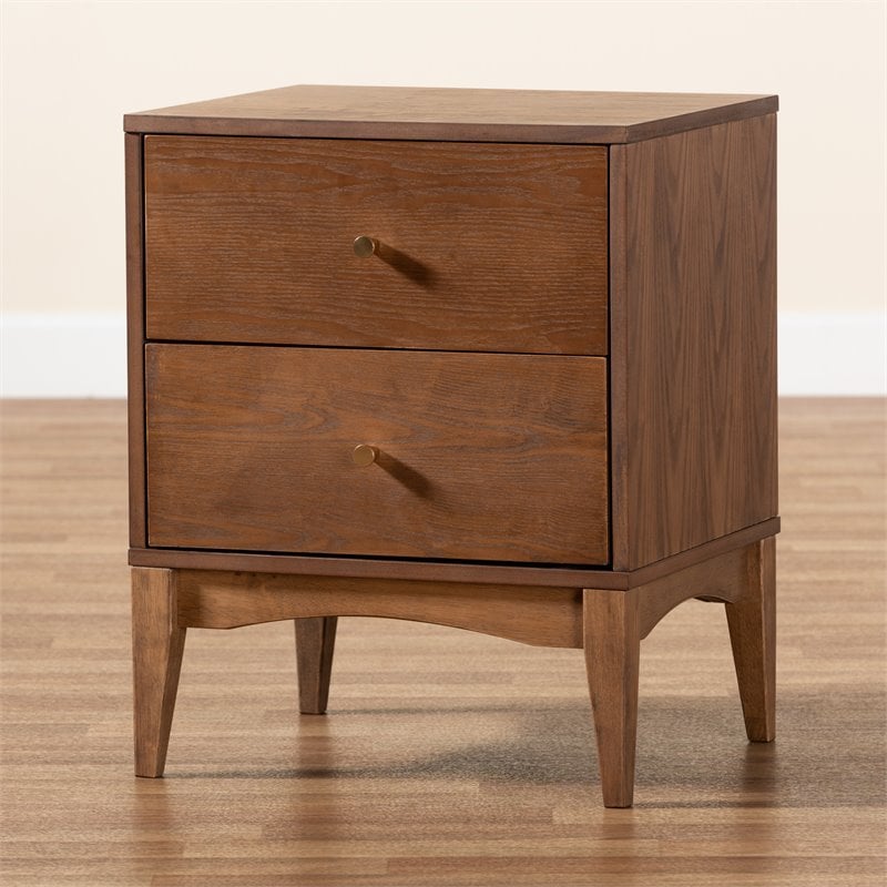 Pemberly Row Modern Ash Walnut Finished Wood 2-Drawer Nightstand