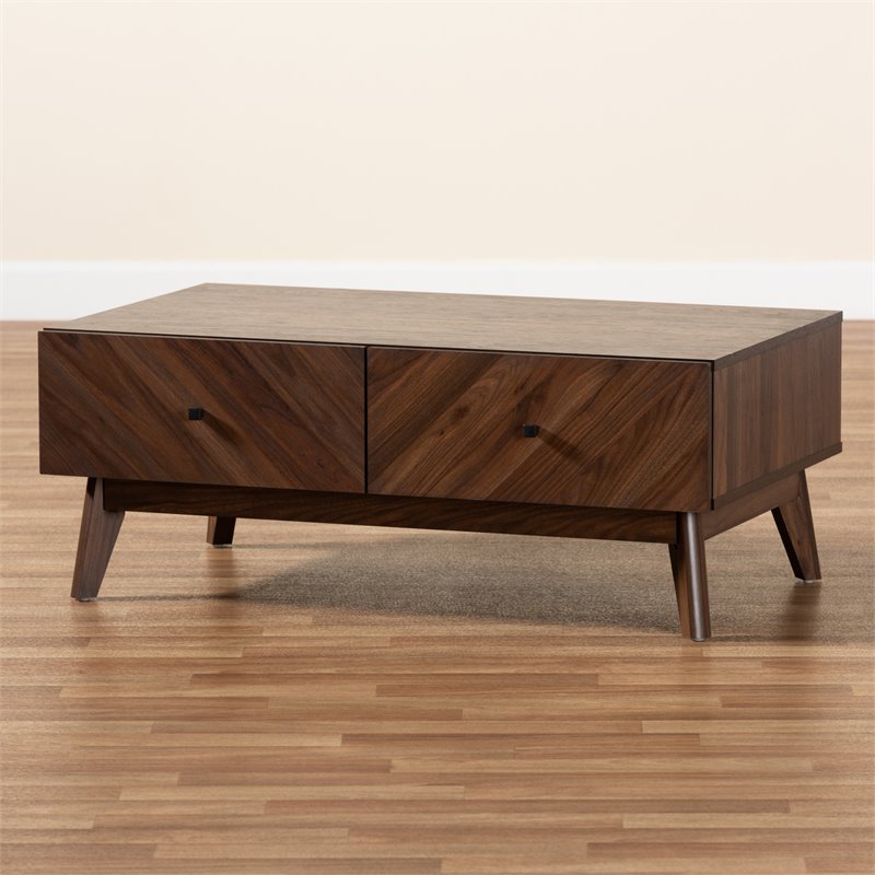 Pemberly Row Contemporary Walnut Brown Finished Wood Coffee Table