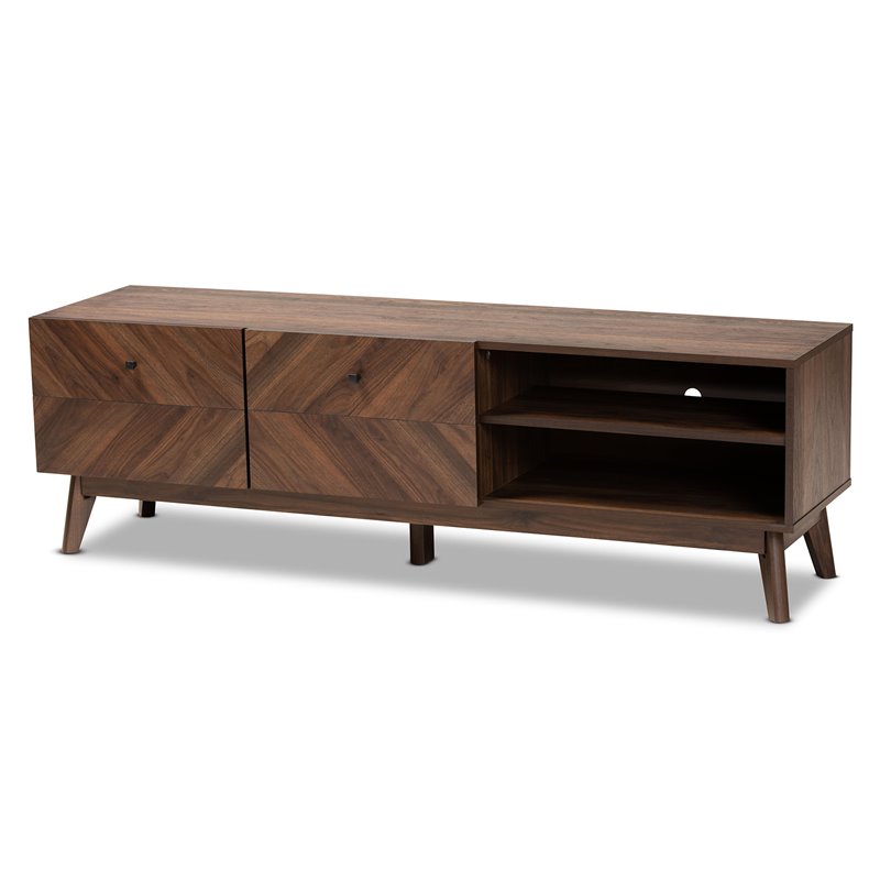 Pemberly Row Contemporary Walnut Brown Finished Wood TV Stand