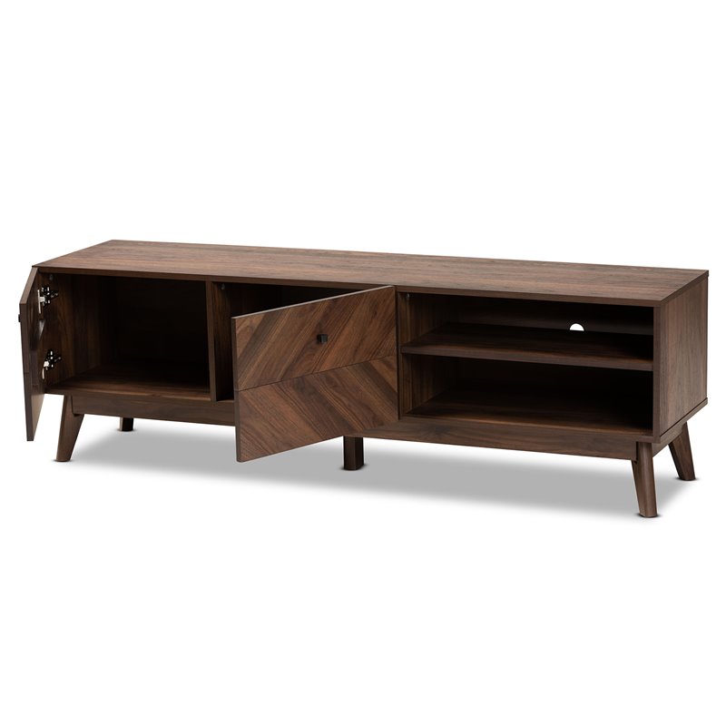 Pemberly Row Contemporary Walnut Brown Finished Wood TV Stand