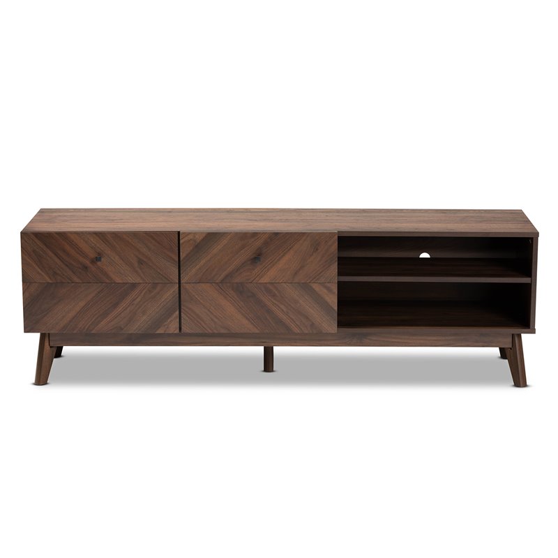 Pemberly Row Contemporary Walnut Brown Finished Wood TV Stand