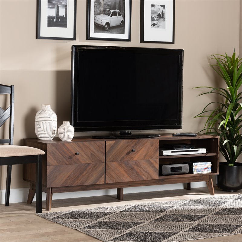 Pemberly Row Contemporary Walnut Brown Finished Wood TV Stand