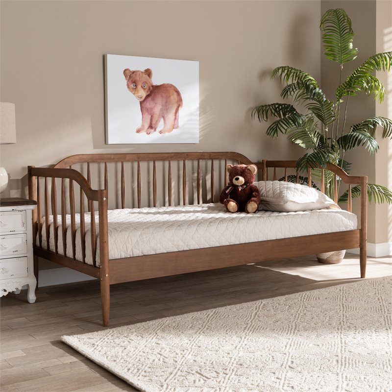 Pemberly Row Classic Walnut Brown Finished Wood Twin Size Daybed