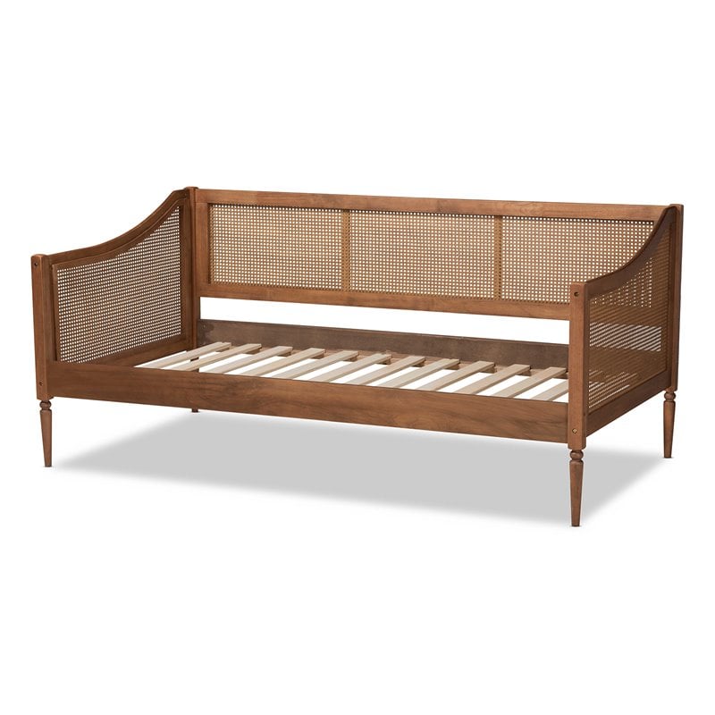 Pemberly Row Brown Finished Wood and Synthetic Rattan Twin Size Daybed
