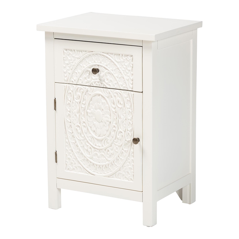 Pemberly Row Contemporary White Finished Wood 1-Drawer End Table