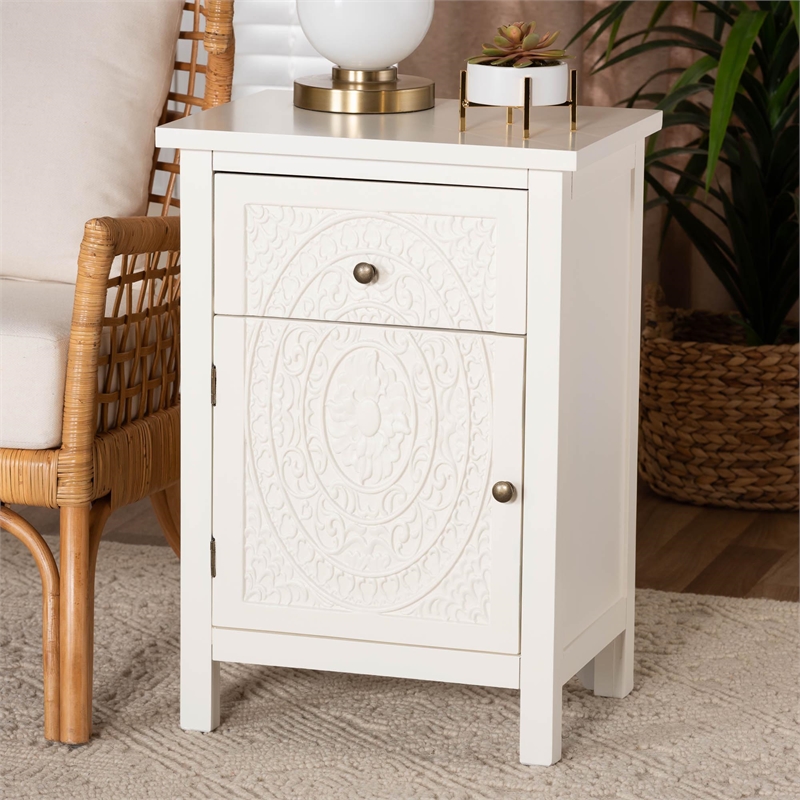 Pemberly Row Contemporary White Finished Wood 1-Drawer End Table