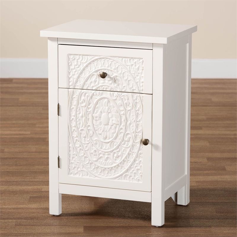 Pemberly Row Contemporary White Finished Wood 1-Drawer End Table