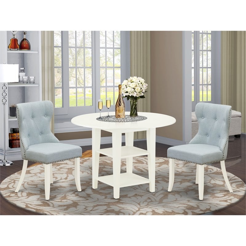 Pemberly Row Modern 3-piece Wood Dining Table Set in Linen White