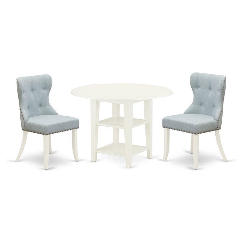 Pemberly Row Modern 3-piece Wood Dining Table Set in Linen White