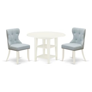 Pemberly Row Modern 3-piece Wood Dining Table Set in Linen White