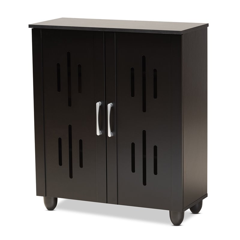 Pemberly Row Espresso Brown Finished Wood 2-Door Shoe Storage Cabinet