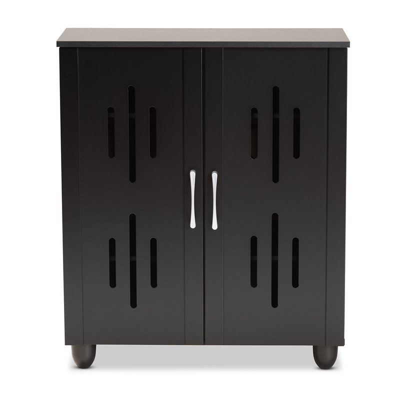 Pemberly Row Espresso Brown Finished Wood 2-Door Shoe Storage Cabinet