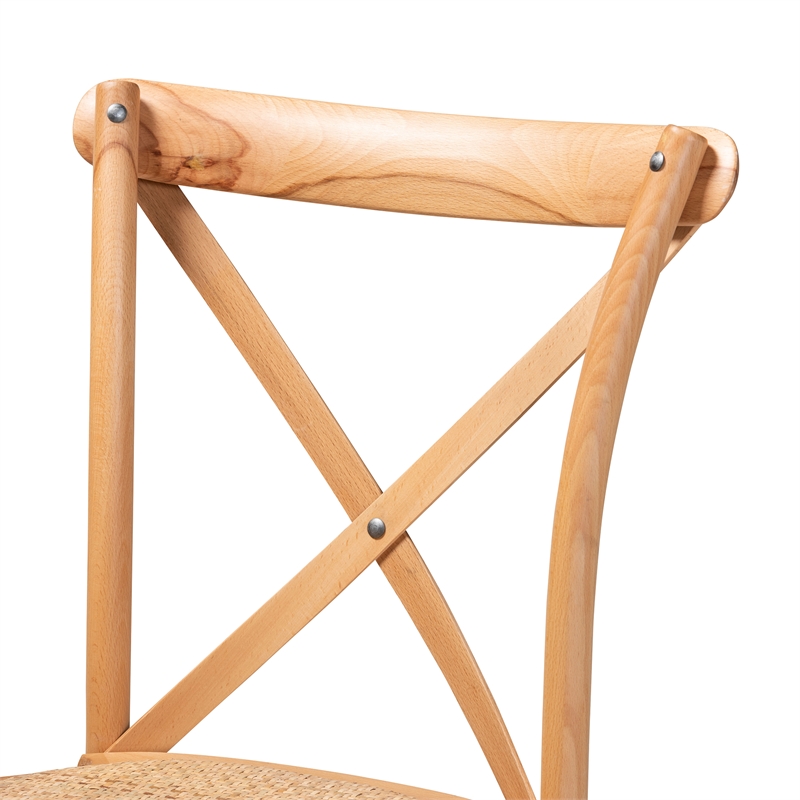 Pemberly Row Brown Woven Rattan and Wood 2-Piece Dining Chair Set