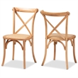 Pemberly Row Brown Woven Rattan and Wood 2-Piece Dining Chair Set