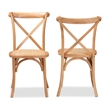 Pemberly Row Brown Woven Rattan and Wood 2-Piece Dining Chair Set