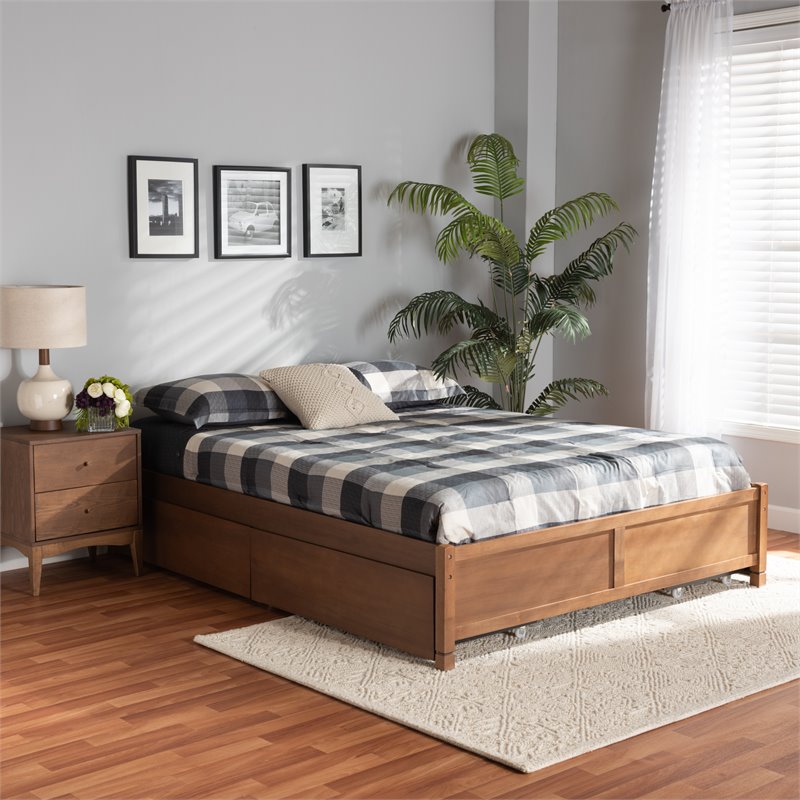 Pemberly Row Brown Finished Wood King Size 4-Drawer Platform Storage Bed