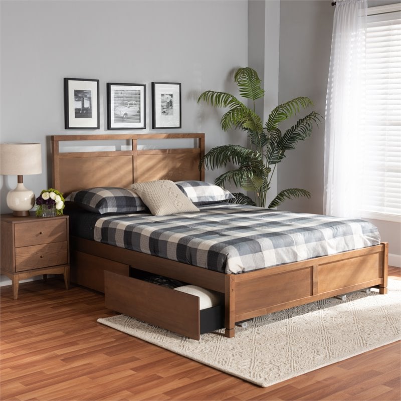 Pemberly Row Brown Finished Wood King Size 4-Drawer Platform Bed