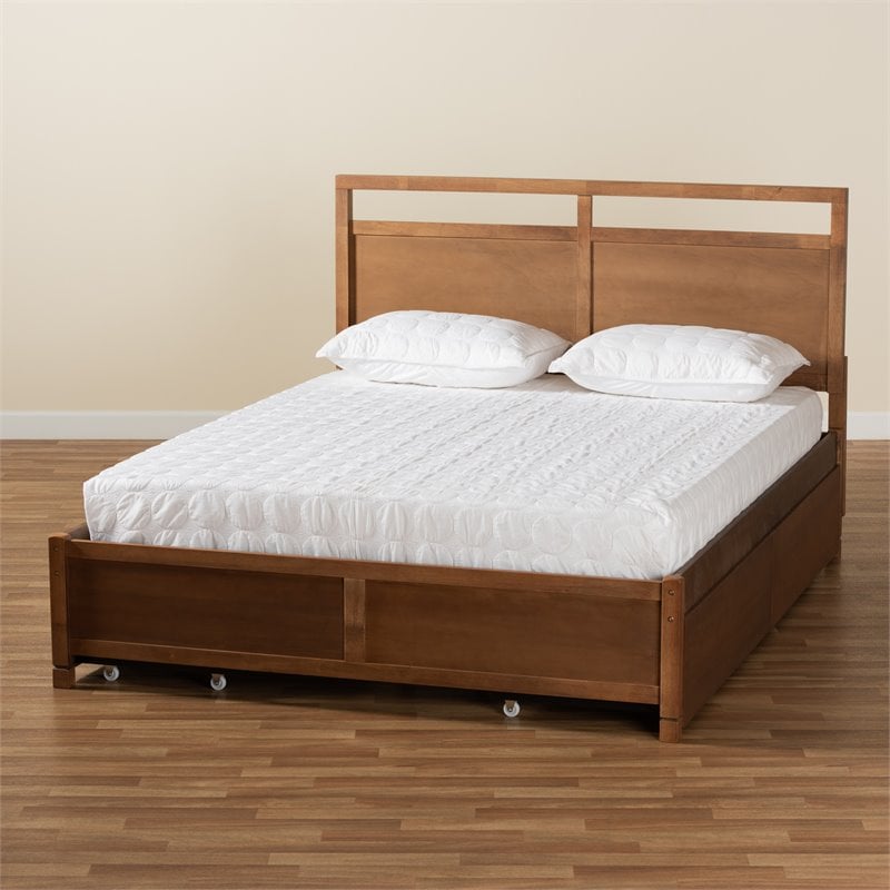 Pemberly Row Brown Finished Wood King Size 4-Drawer Platform Bed