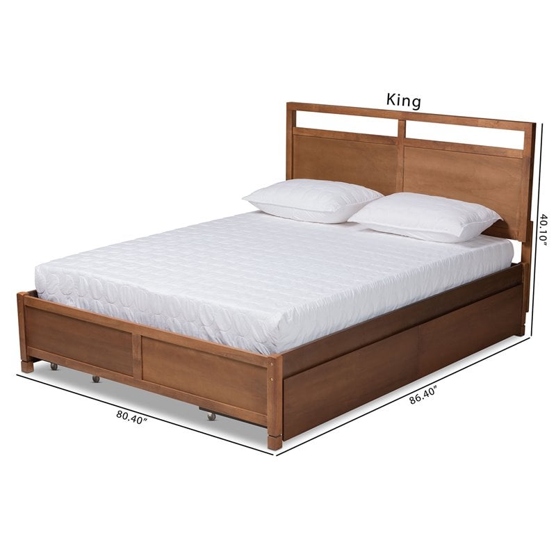 Pemberly Row Brown Finished Wood King Size 4-Drawer Platform Bed