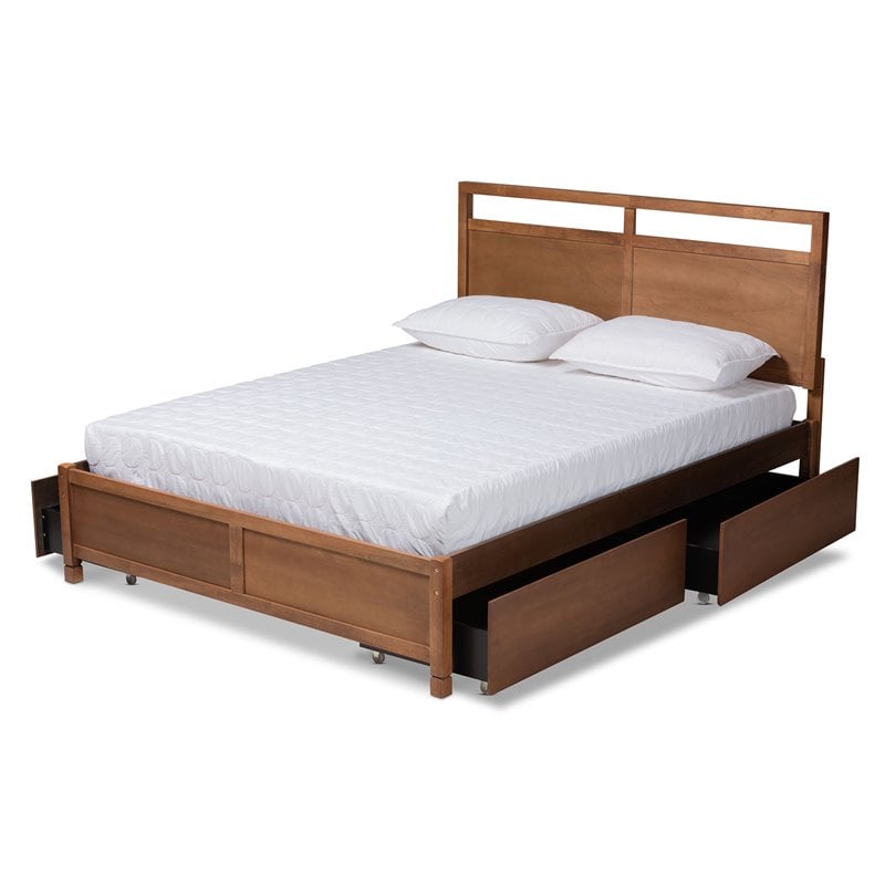 Pemberly Row Brown Finished Wood King Size 4-Drawer Platform Bed