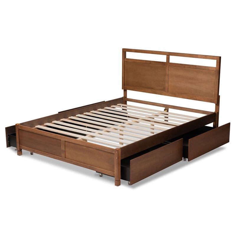 Pemberly Row Brown Finished Wood King Size 4-Drawer Platform Bed