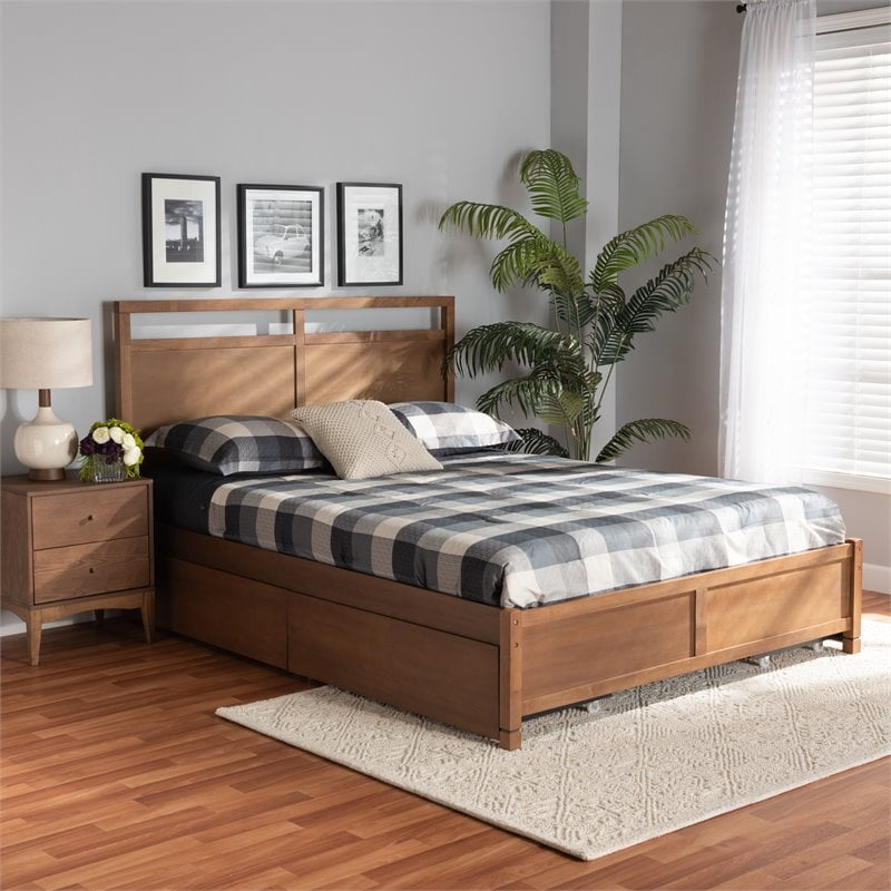 Pemberly Row Brown Finished Wood King Size 4-Drawer Platform Bed